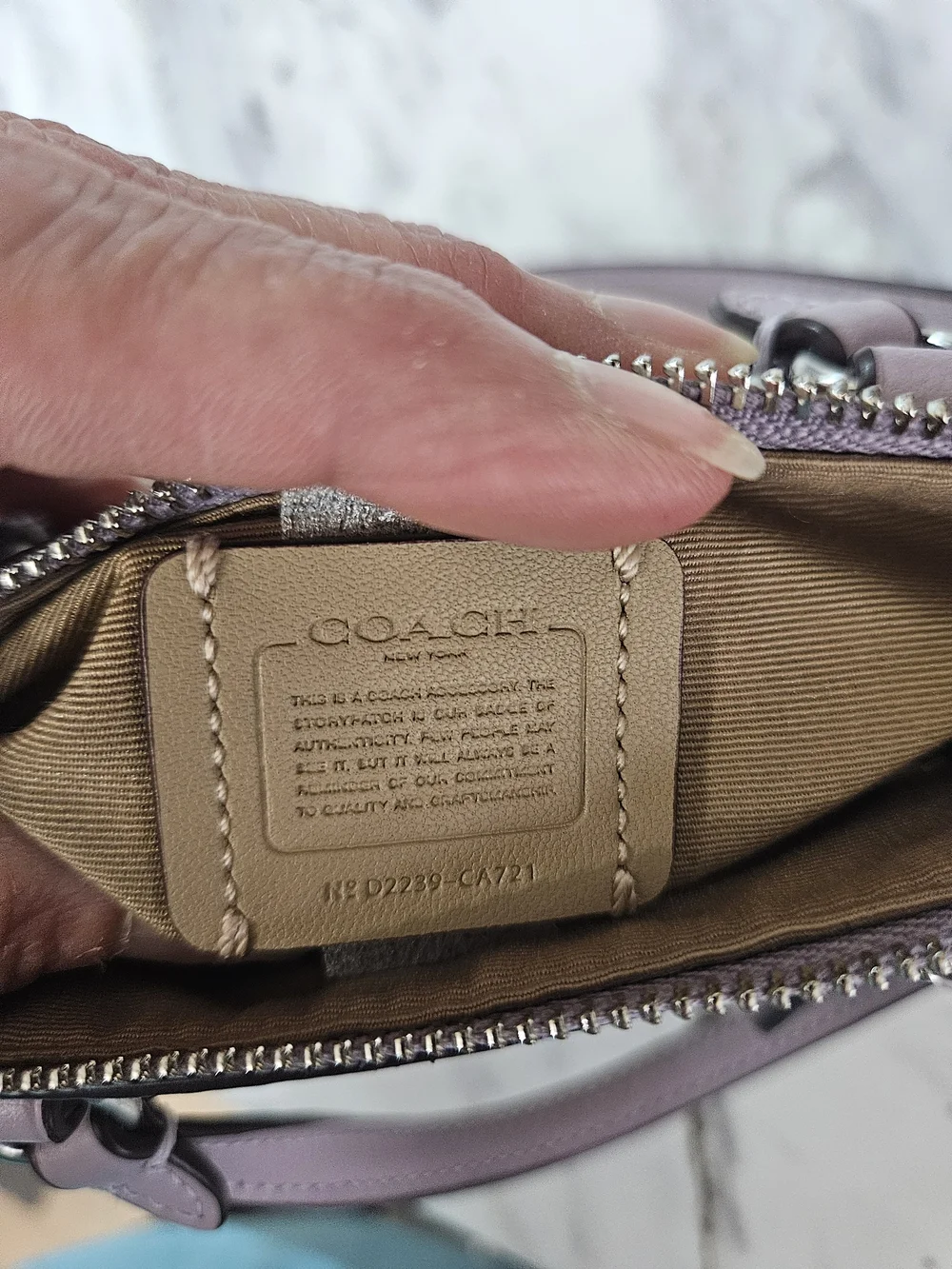COACH Gallery Mini Canvas Crossbody in Beige with Lavender Trim